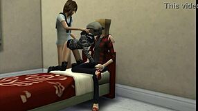 In Sims 4, the old cuckold licks her pussy