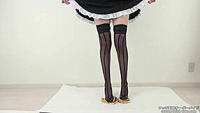 Woman steps on hamburger with stockings