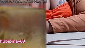 Milf Stepmom Shows Boobs Publicly While Drinking