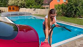 Sexy car wash with lenushka doll involves hot summer and wet hose play