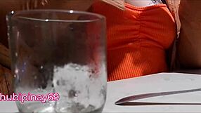 Milf Stepmom Shows Boobs Publicly While Drinking