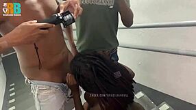 Brazilian bull dominates hotwife in threesome before cuckold.
