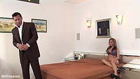 Blonde Honey Suggestively Blows Him Before Anal Fingering and Doggystyle Fucking in Fishnets