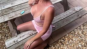 italian big tits milf flashes outdoors in nature