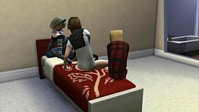 In Sims 4, the old cuckold licks her pussy