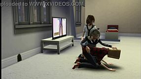 In Sims 4, the old cuckold licks her pussy