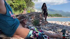 Intense Public Dick Flashing On The Beach Leads To Cum Help!