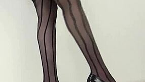 Woman steps on hamburger with stockings