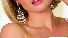 I am a cute blonde doing an emotional striptease in lingerie