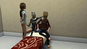 In Sims 4, the old cuckold licks her pussy