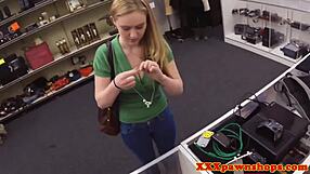 Broke babe interacts with pawnbroker in hidden cam reality