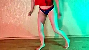 Young girl practices hip hop moves in panties at home
