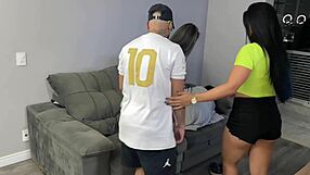 Game between friends turned into strong sex on balcony. Everyone watching.