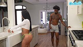 Big Butt Tattooed Latina Takes BBC Pounding From Roommate's BF