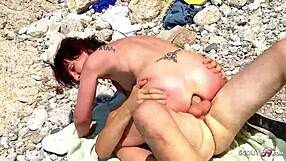Skinny Redhead Mature Pickup by Young Guy for Rough Anal Sex at Beach