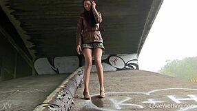 Kitty performs outdoor pissing scene in public solo