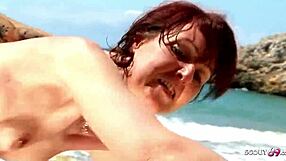 Skinny Redhead Mature Pickup by Young Guy for Rough Anal Sex at Beach