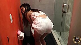 rome major fucks eva yi in bathroom at night, cums on ass