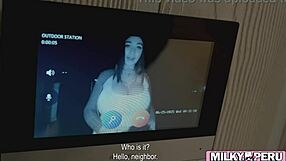 Neighbor Cums On Big Tits While Husband Might Find Out