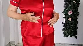 Stepmom, seduce your stepson with a striptease, blowjob, and cumshot on huge boobs?