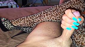 leopard outfit and high-heeled stockings lead to unexpected cum in pussy