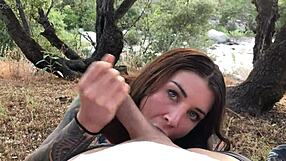 Felicity Feline sucks dick outside.