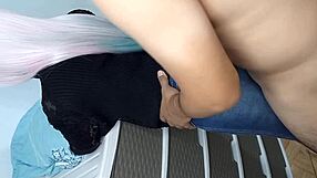 Horny stepdaughter reveals big virgin ass in jeans, lifts it eagerly to take huge thick cock for anal sex over 18