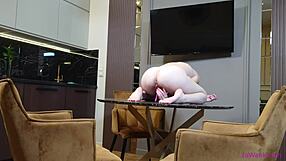 Pale teen 18+ displays her big ass and pink pussy while fingering herself in solo masturbation