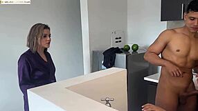 Can the stepmother with huge tits resist her stepdaughter's boyfriend? Her husband finds out.