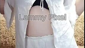 Horny brunette Lammy Pixel stripteases and shows off her gorgeous ass!