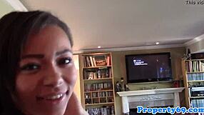 Ebony intensely sucks landlord's big cock in POV