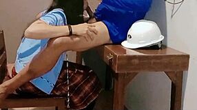 Pinay teen student in dorm gets hard fucked by construction boy with rough sex and moaning.