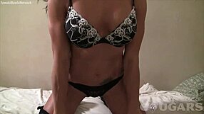 Fit Muscular Brunette Can't Keep Her Hands Off Herself!