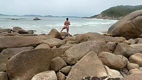 curvy wife shakes ass in thong on beach