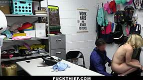 Young blonde teen 18+ caught stealing laptop from shop gets punished with doggystyle fucking
