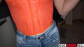 wife gets fucked in a threesome right in front of her cuck husband