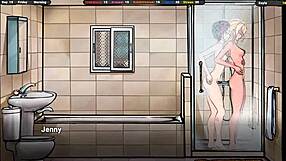 He spreads her cheeks and slides his fingers into her pussy in this hentai game