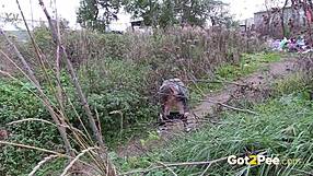 Pretty Girl Pees in Nature Outdoors