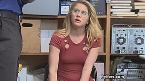 Braless teen in tight dress gets caught shoplifting at the office