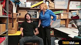 Hot Blonde Milf Security Guard Fucks Thief Guy