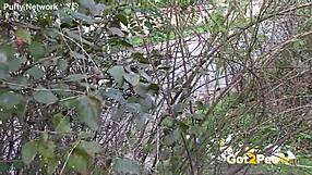 Pretty Girl Pees in Nature Outdoors