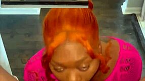 curvy ebony pornstar gives sloppy head on the stairs