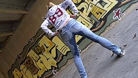 violeta proudly shows off her wet puddle