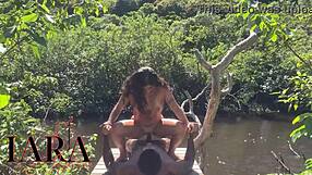 latina natural feels intense pleasure having sex with bbc outdoors in red sheer