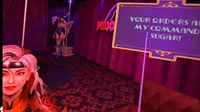 rogue in purple dream cosplay takes care of you in vr game