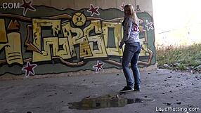 violeta proudly shows off her wet puddle