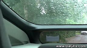 Backseat fingering with busty black tattooed girlfriend