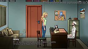 He spreads her cheeks and slides his fingers into her pussy in this hentai game