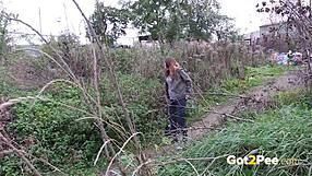 Pretty Girl Pees in Nature Outdoors