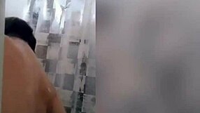 cute latina showering in the bathroom